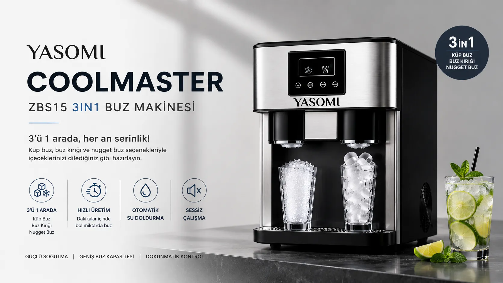 Yasomi CoolMaster ZBS15 İncelemesi: 3’ü 1 Arada Buz Makinesi Gerçekten İşe Yarıyor mu?