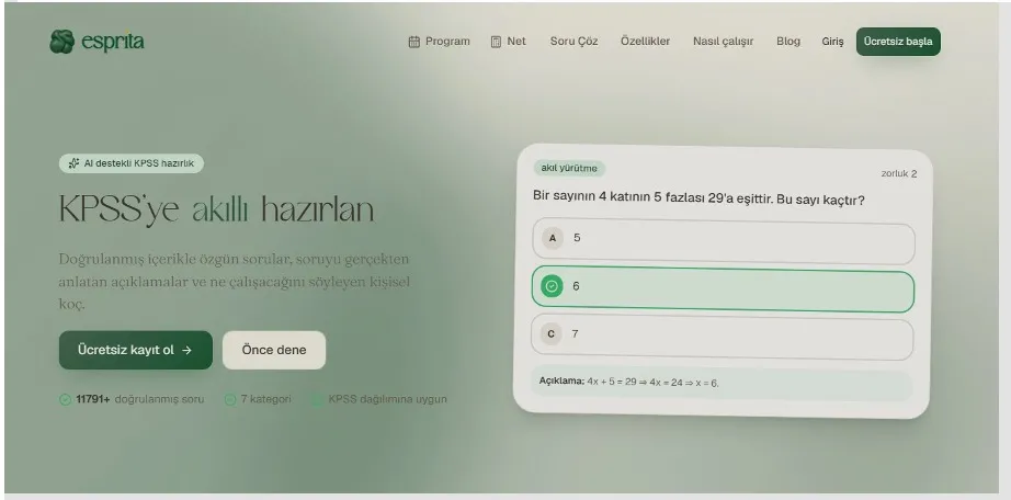 Esprita.co’da 11.791+ Doğrulanmış Soru KPSS Soru Çözün